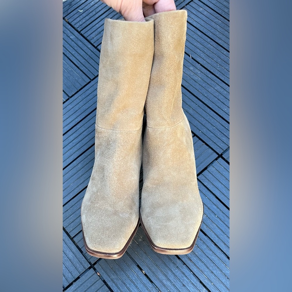 VINCE CAMUTO Women’s Dantania Square Toe Block Heel Zip-Up Tan Booties Size 8M - Picture 7 of 14